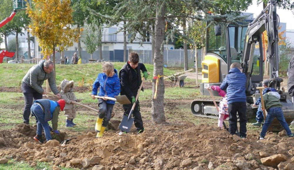 Zahlreiche Erwachsene und Kinder packten beim diesjährigen Baumpflanztag wieder mit Eifer an.